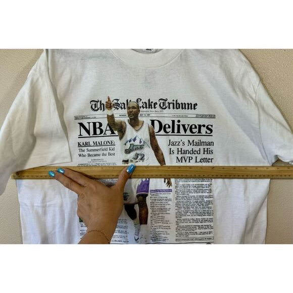 NWT Vintage Fruit of the Loom Utah Jazz Karl Malone Salt Lake Tribune NBA Shirt - Picture 8 of 9